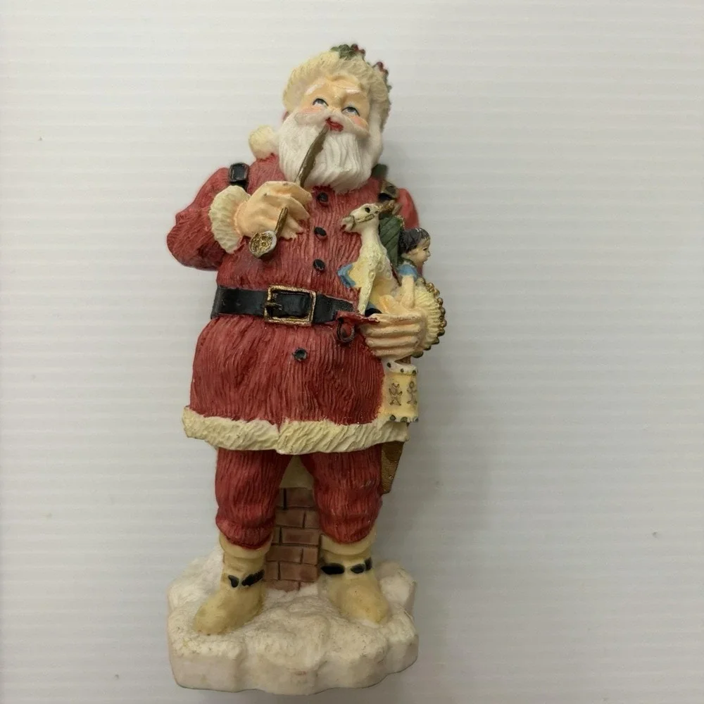 Vintage 1992 Santa By Chimney With Gift Sack Smoking Pipe Resin Figurine